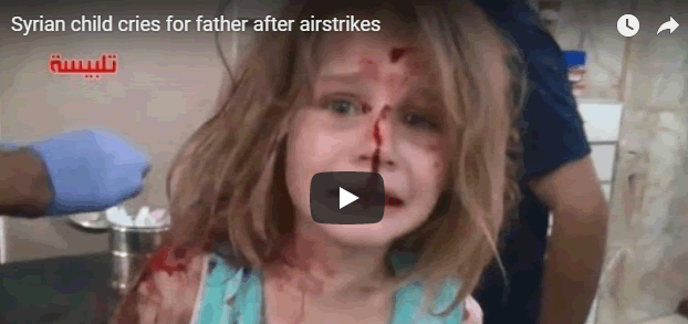 Syrian child cries for father after airstrikes